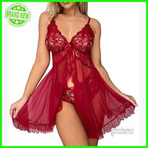 Lace Babydoll Chemise Mesh Nightdress Plus Size Sexy Lingerie Nightwear